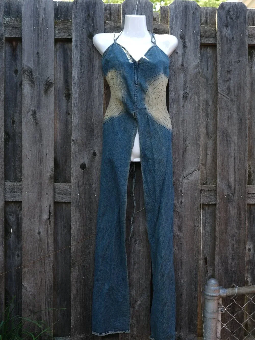 AKIRA Jean Denim Art Top Slimming Cutout Waist Circle Detail Long Panel - Picture 3 of 8